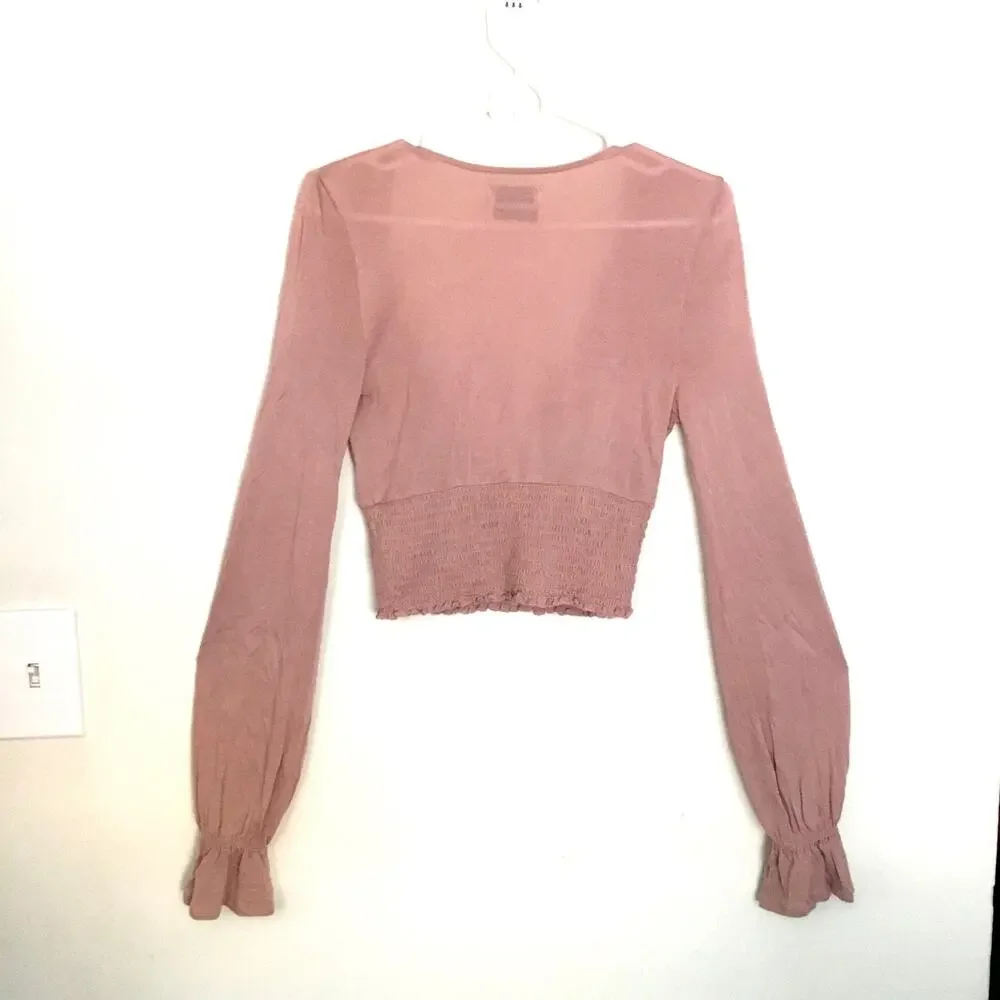 Urban Outfitters Taran Smocked Surplice Cropped Top Long Sleeve Sz S - Picture 5 of 8